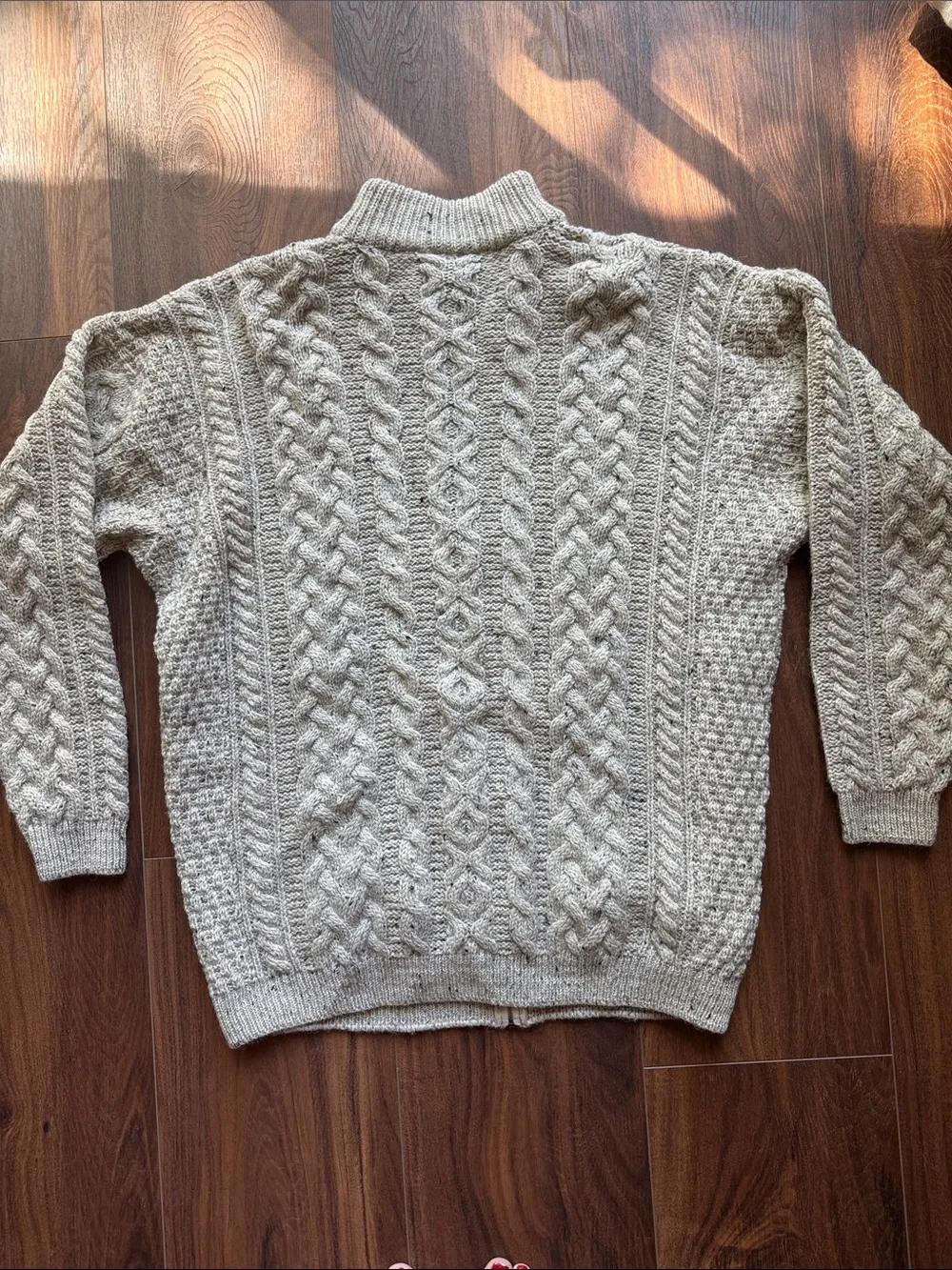 Men's Cozy Cream Cable-Knit Zip Cardigan Sweater High Quality Made in Ireland